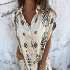 Ethnic Print Sleeveless Shirt Dress