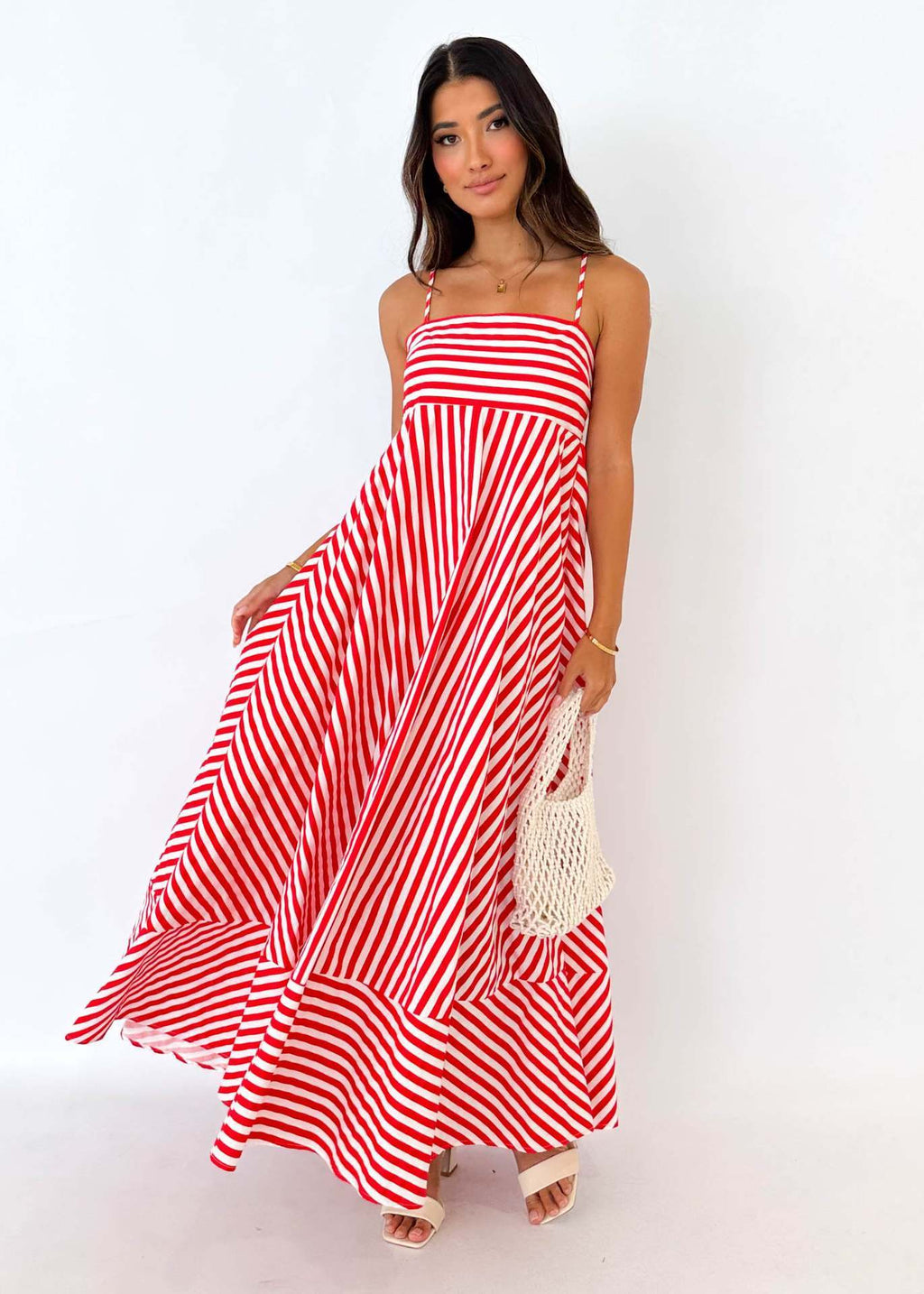 Striped dress with open back belt