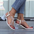 Summer sandal with a high square heel