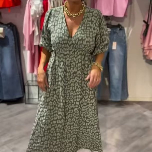 Women's printed V-neck dresses