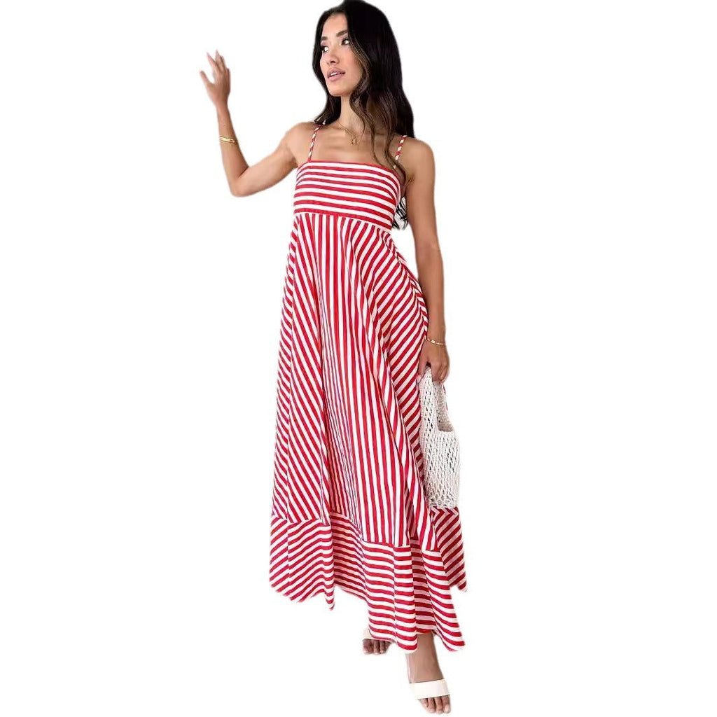 Striped dress with open back belt