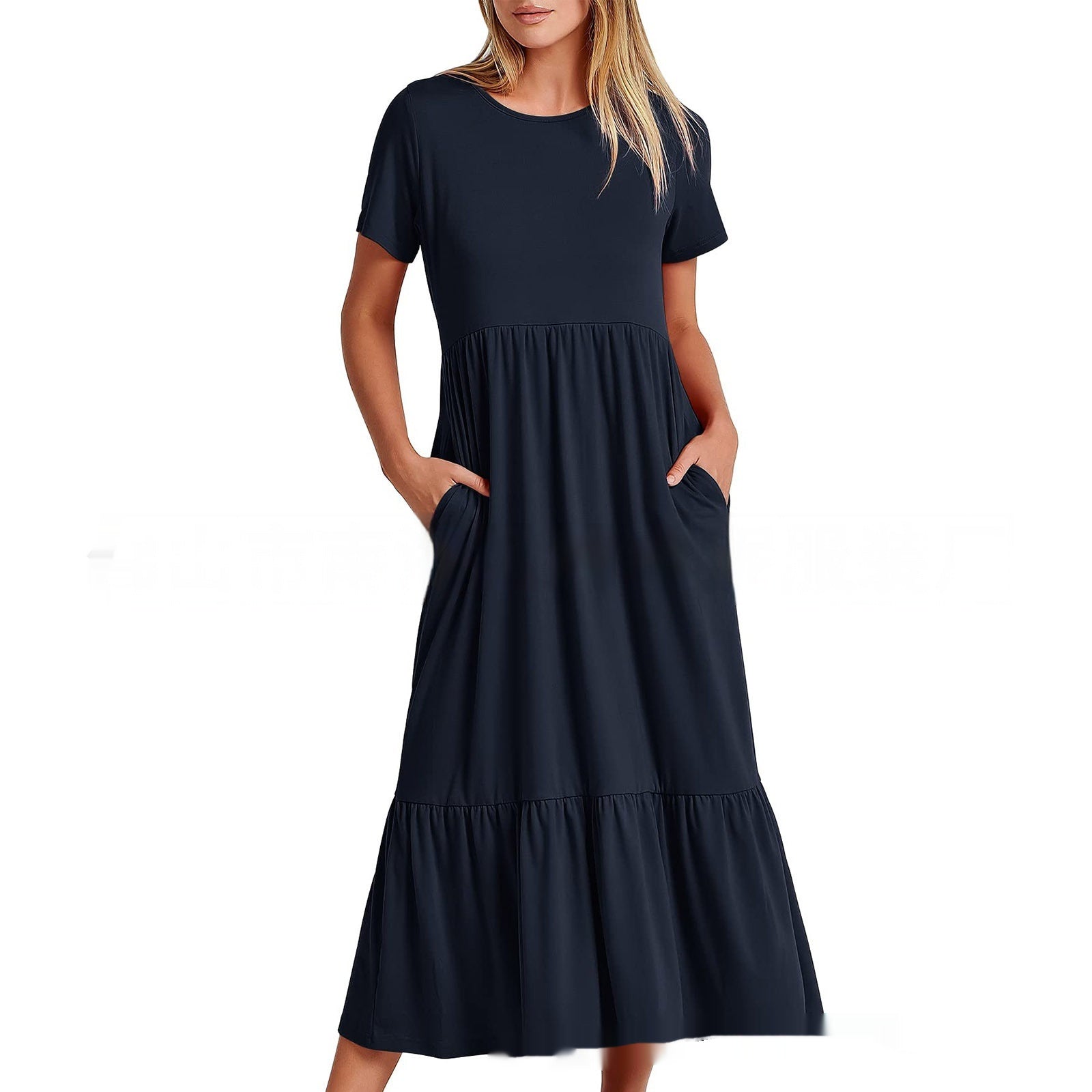 Women's Casual Round Neck Ruffle Dress