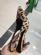 Leopard Print Pointed Toe Slingback High Heels