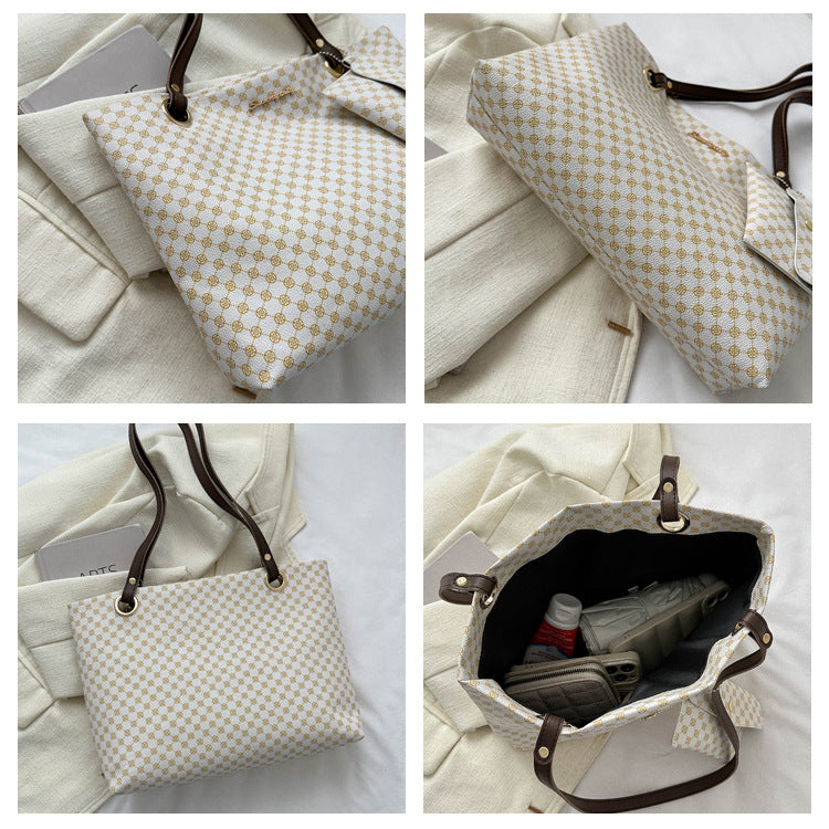 Vintage Checkered Large Capacity Shoulder Tote Bag