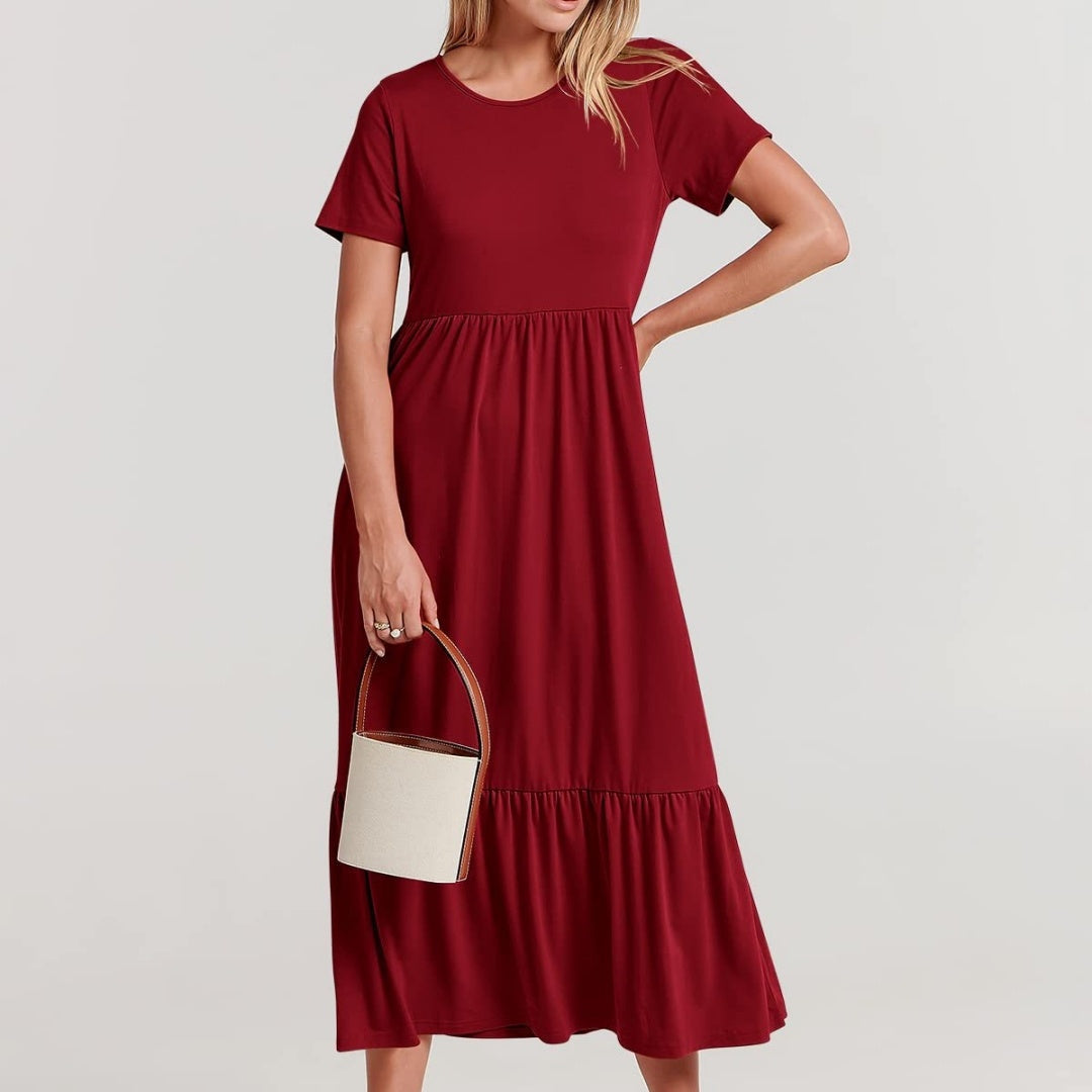 Women's Casual Round Neck Ruffle Dress