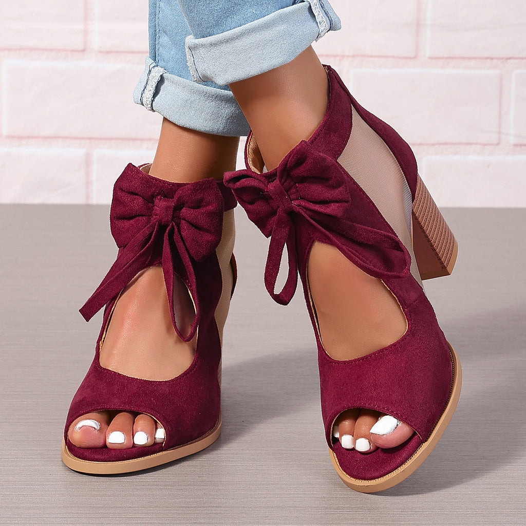 Elegant Bow Block Heel Sandals