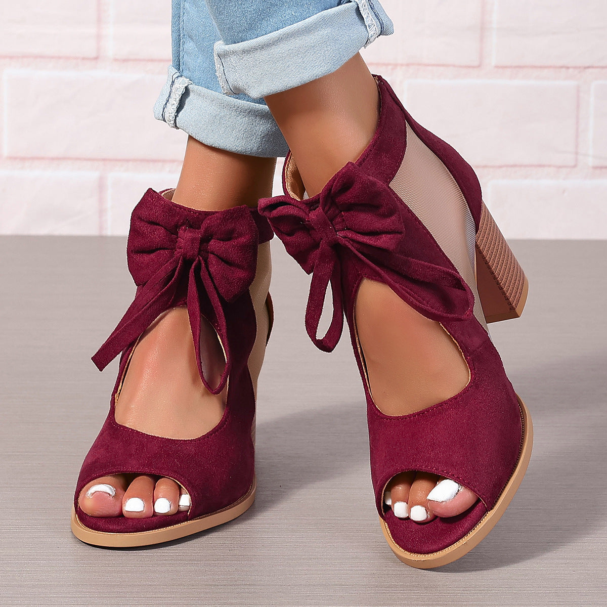 Elegant Bow Block Heel Sandals