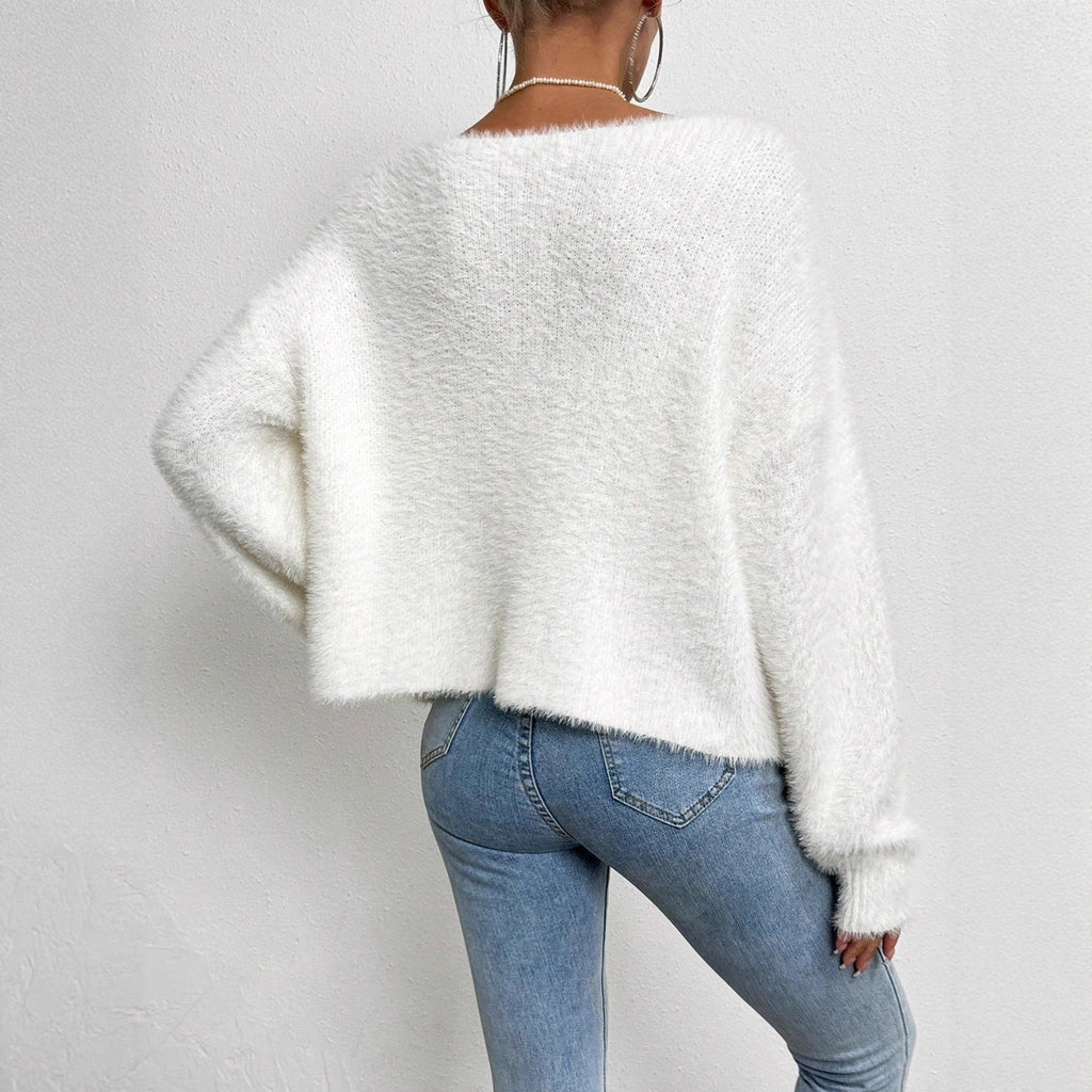 Elegant Pearl-Trim V-Neck Knit Cardigan