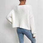 Elegant Pearl-Trim V-Neck Knit Cardigan