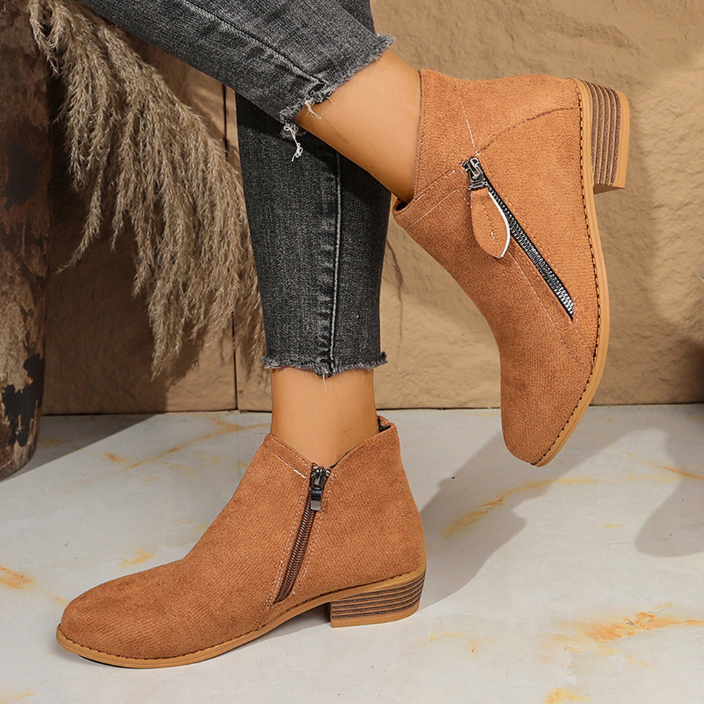 Suede Zipper Ankle Boots