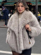 Winter Luxury Fur Lapel Winter Plush Coat