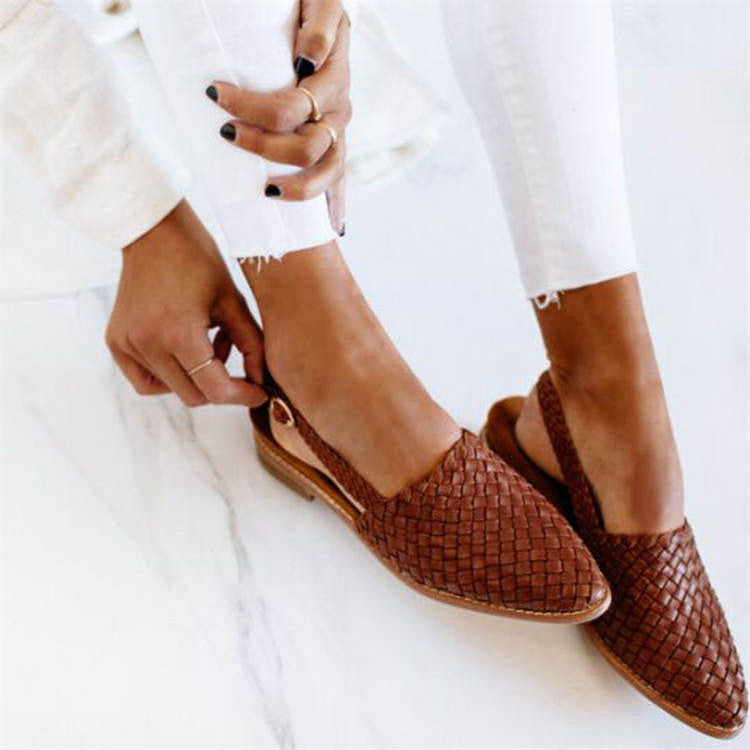 Woven Leather Flat Sandals
