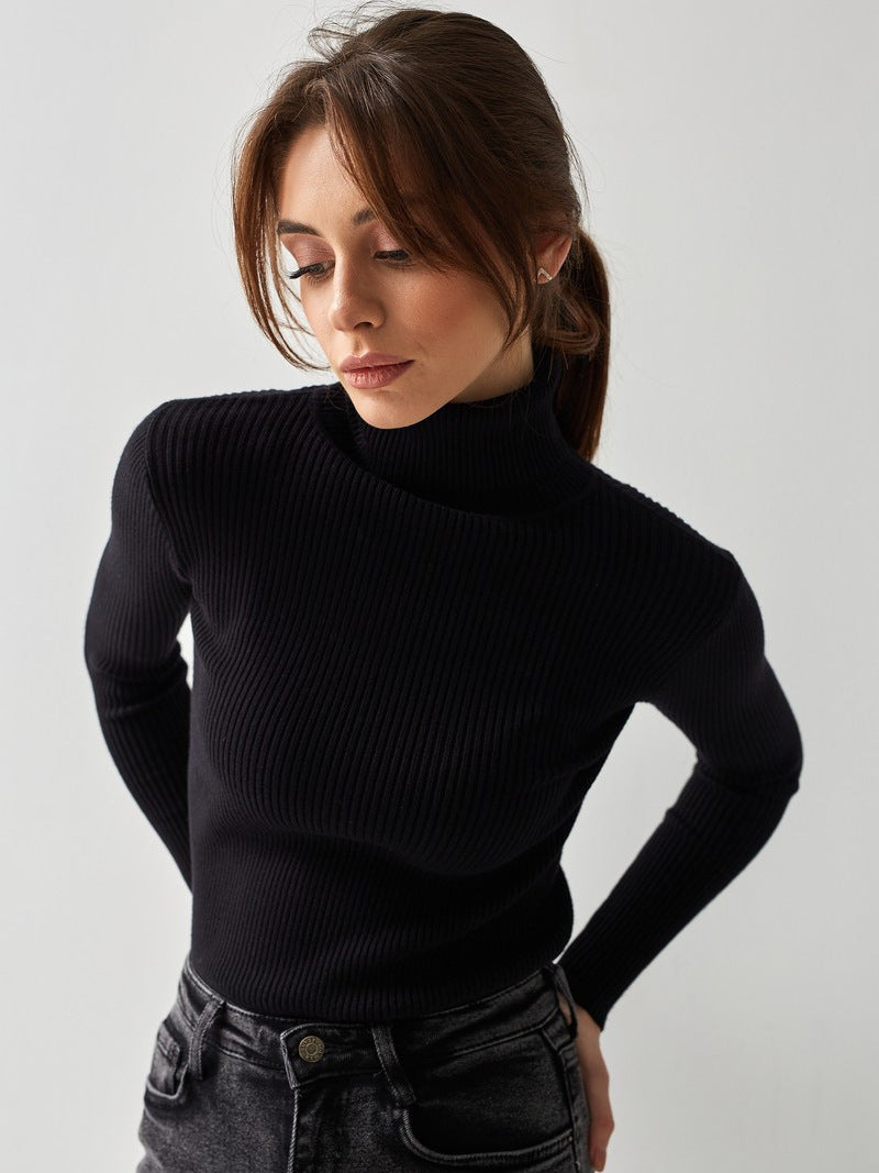 Women's Ribbed Turtleneck Knit Sweater - Slim Fit Long Sleeve Winter Pullover