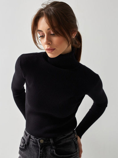 Women's Ribbed Turtleneck Knit Sweater - Slim Fit Long Sleeve Winter Pullover