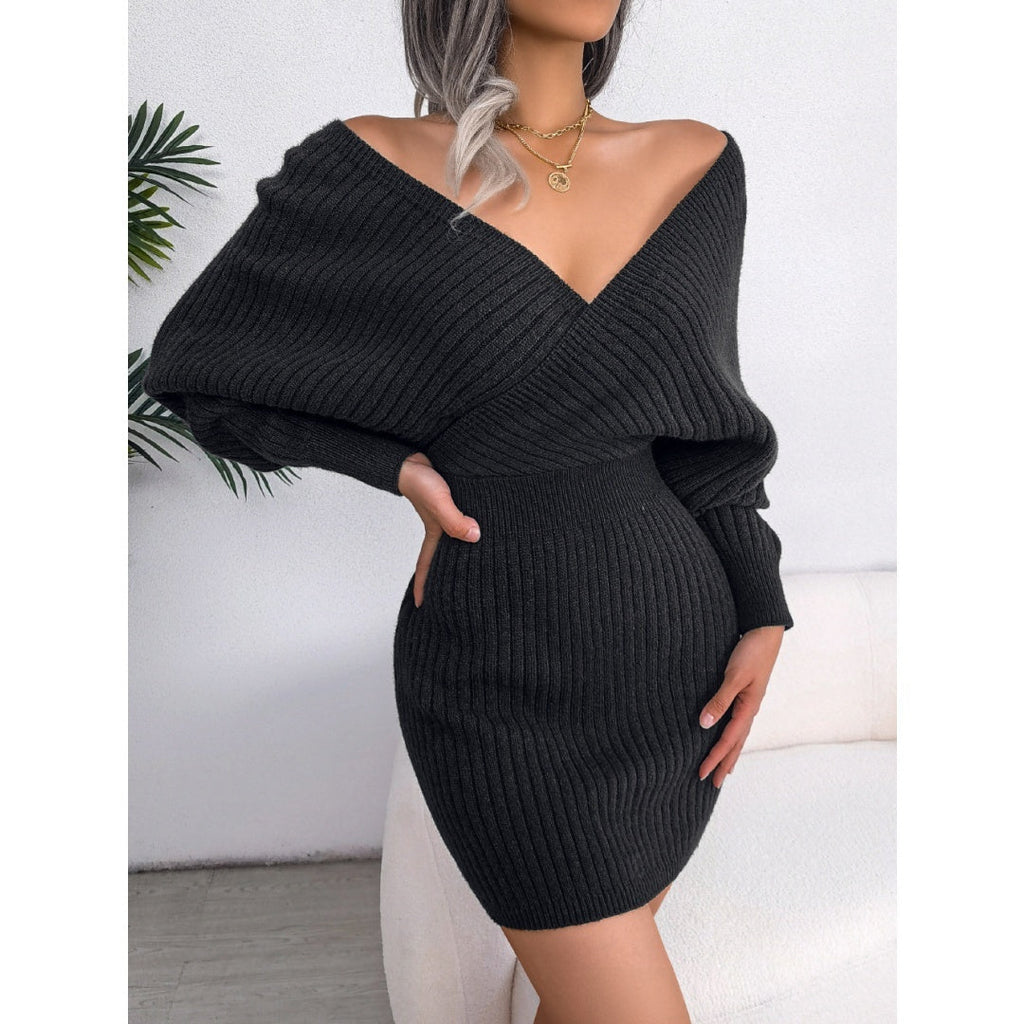 Cozy Chic V-Neck Knit Sweater Dress