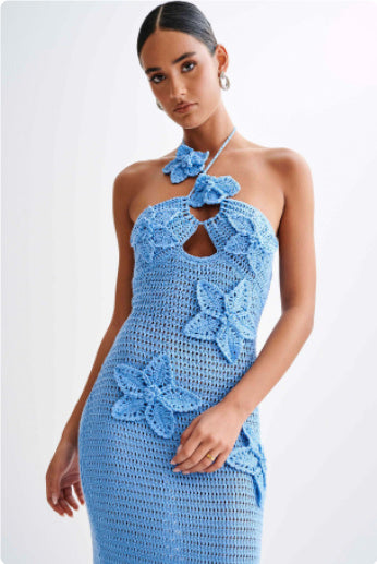 Sexy Crochet Halterneck Maxi Dress