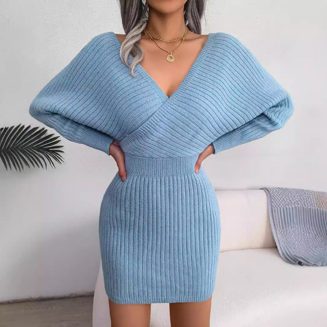 Cozy Chic V-Neck Knit Sweater Dress