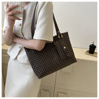 Vintage Checkered Large Capacity Shoulder Tote Bag