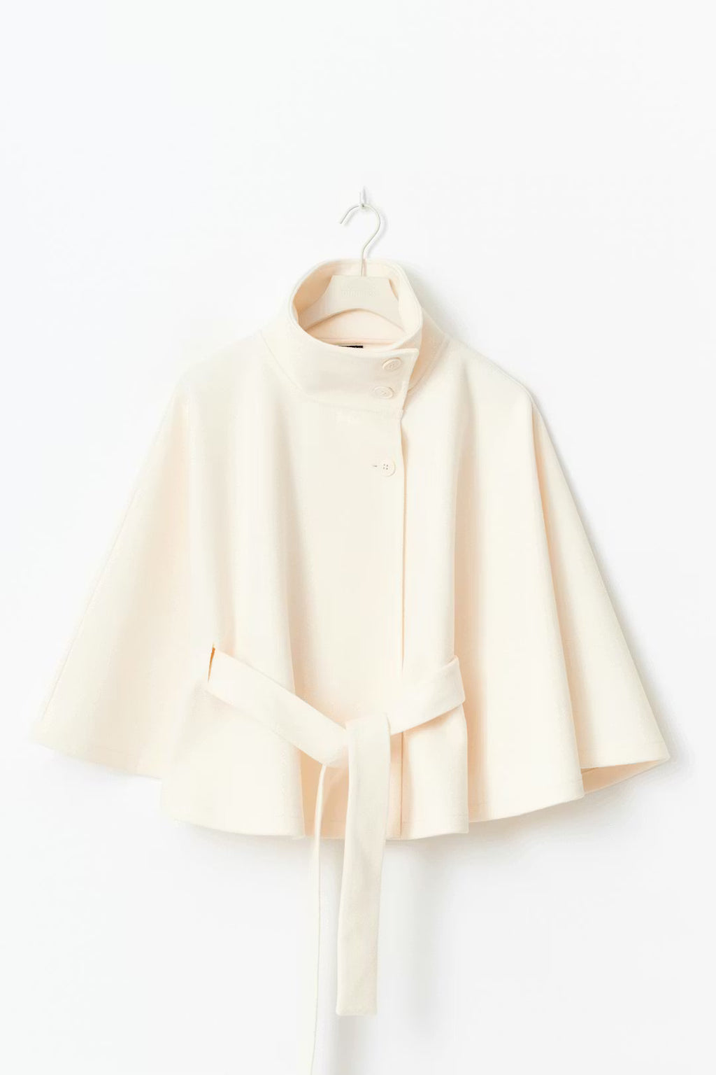 Women's Elegant Batwing Sleeve Trench Coat - High-Neck Woolen Cape Jacket with Waist Belt