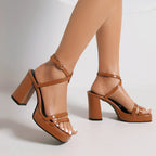 Summer Square Toe Block Heel Sandals