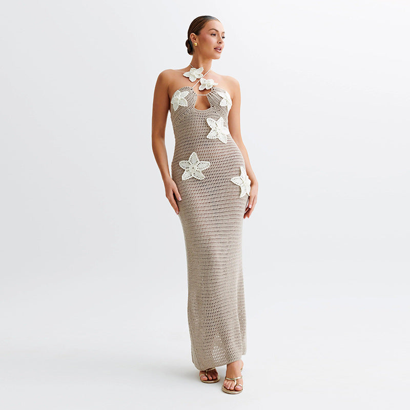 Sexy Crochet Halterneck Maxi Dress