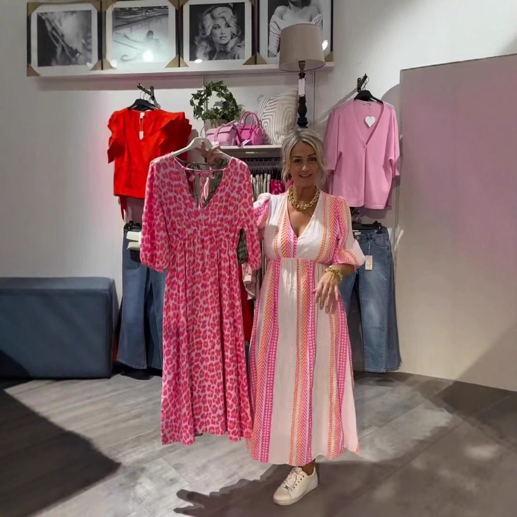 Women's printed V-neck dresses