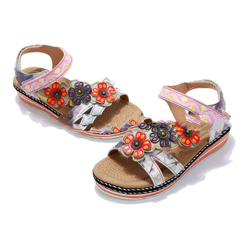 Women's Plus Size Ethnic Flower Platform Sandals