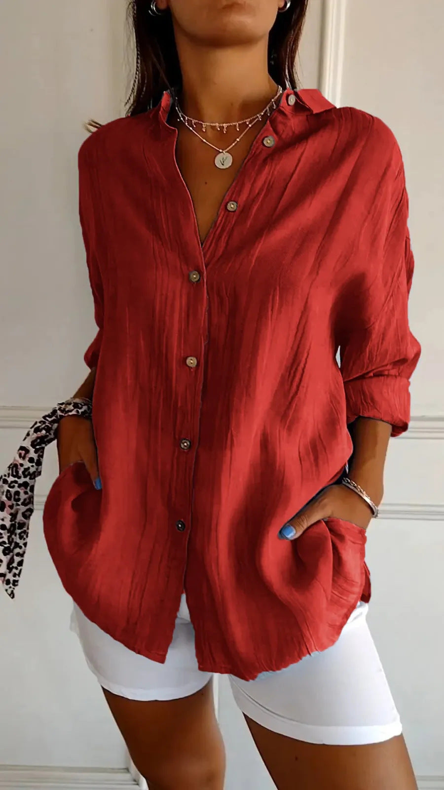 Casual Lapel Long Sleeve Pleated Shirt