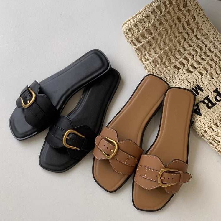 Buckled Strap Slide Sandals