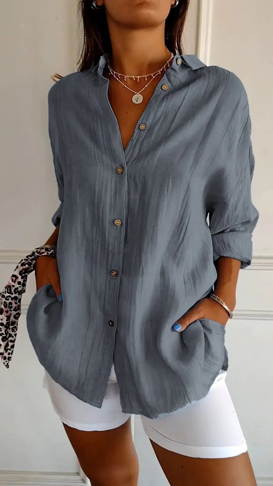 Casual Lapel Long Sleeve Pleated Shirt
