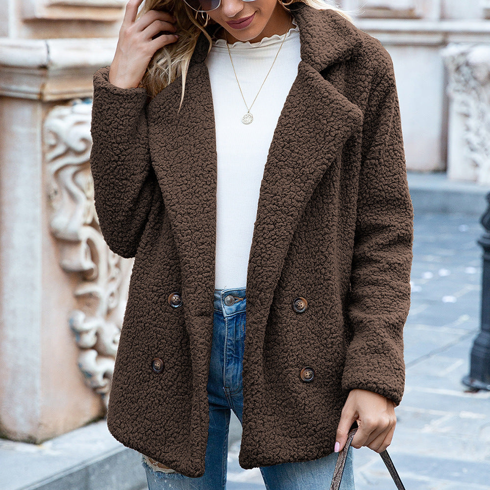 Luxe Teddy Sherpa Coat - Warm Double-Breasted Winter Jacket