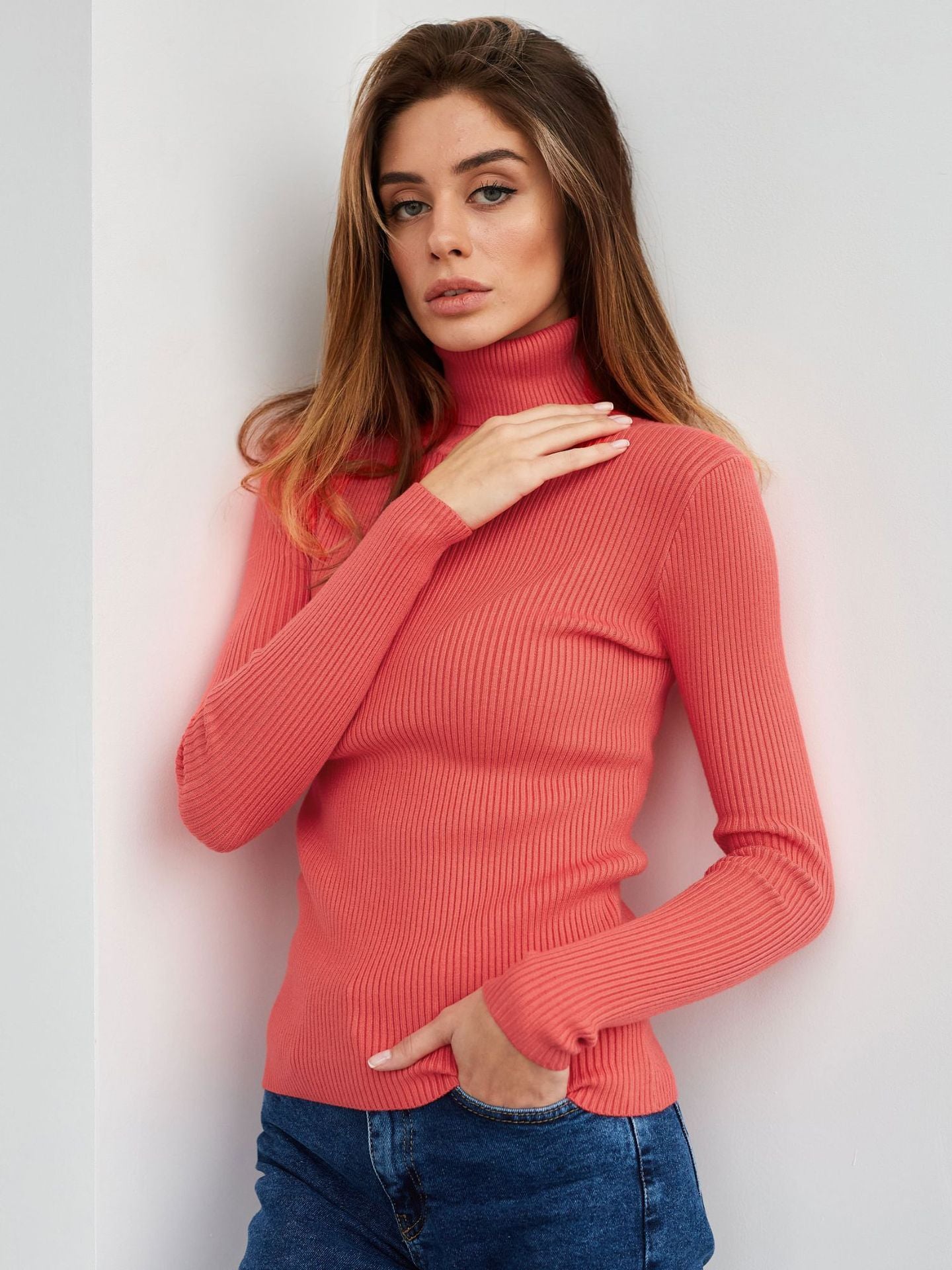 Women's Ribbed Turtleneck Knit Sweater - Slim Fit Long Sleeve Winter Pullover