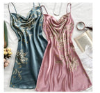 Summer Thin Silk Slip Nightdress Mid-length Cherry Printed Homewear