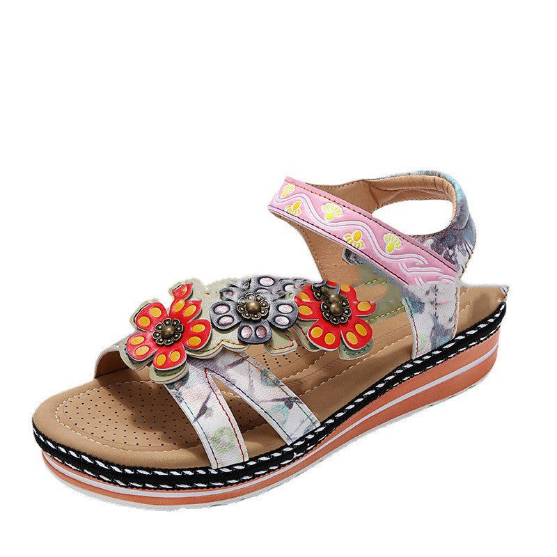 Women's Plus Size Ethnic Flower Platform Sandals