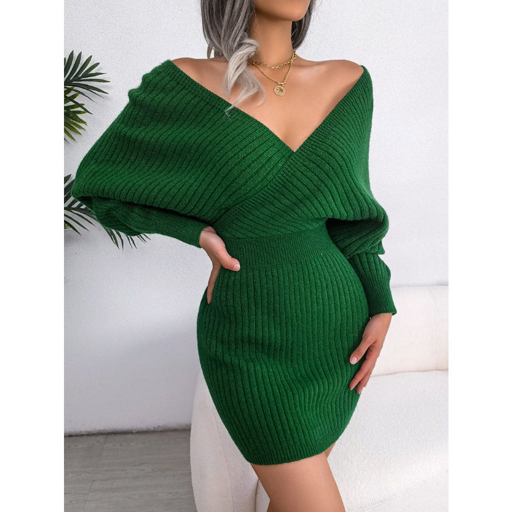Cozy Chic V-Neck Knit Sweater Dress