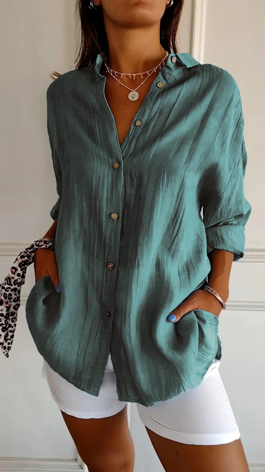 Casual Lapel Long Sleeve Pleated Shirt
