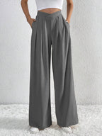 Elena High-Waist Pleated Wide-Leg Pants | Chic Flowy Dress Slacks