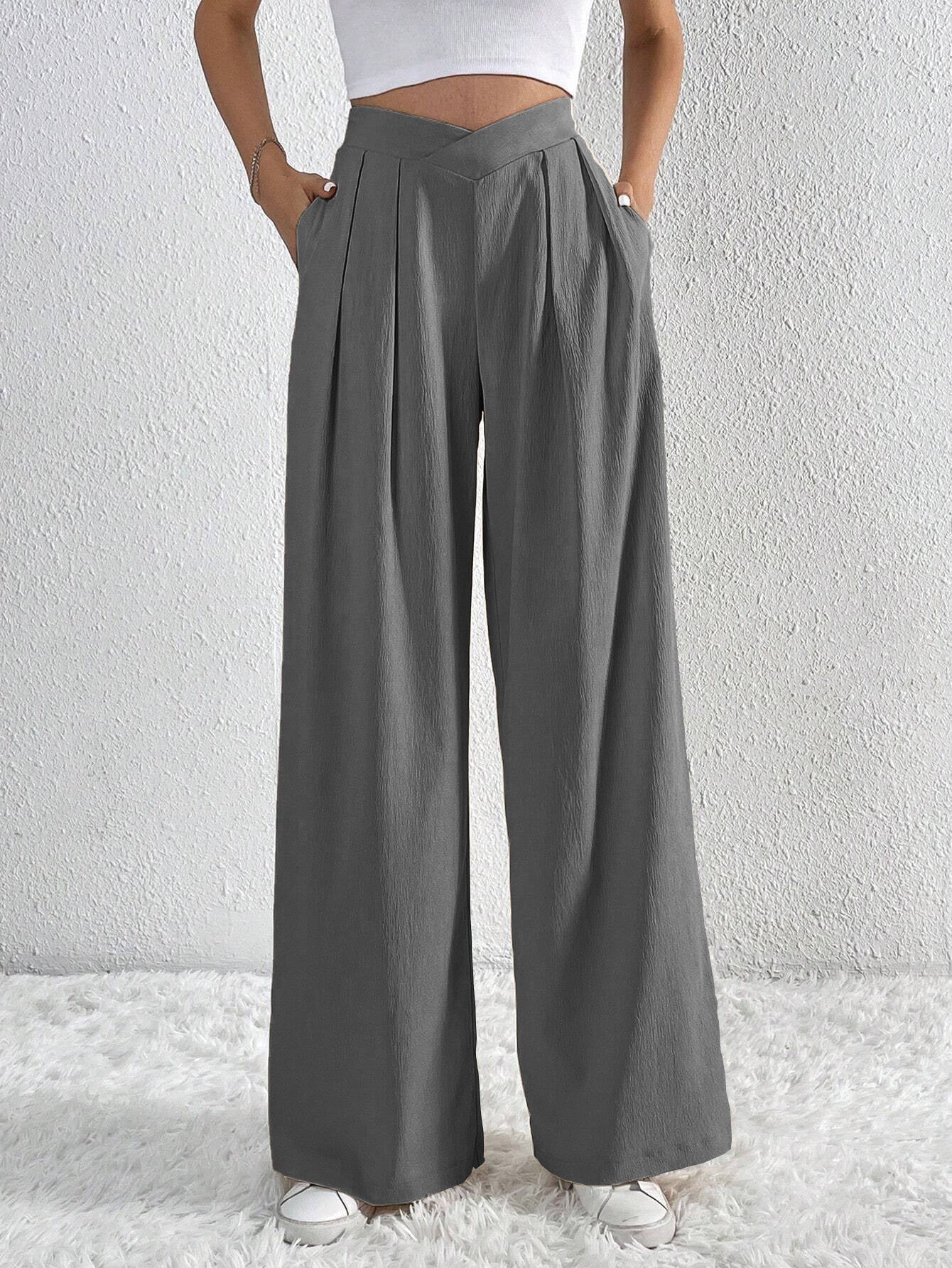 Elena High-Waist Pleated Wide-Leg Pants | Chic Flowy Dress Slacks