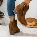 Suede Tassel Zip Ankle Boots