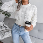 Sophie Cropped Cable-Knit Sweater | Thick Twist Knit Pullover