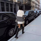 Black & White Striped Turtleneck Knit Sweater