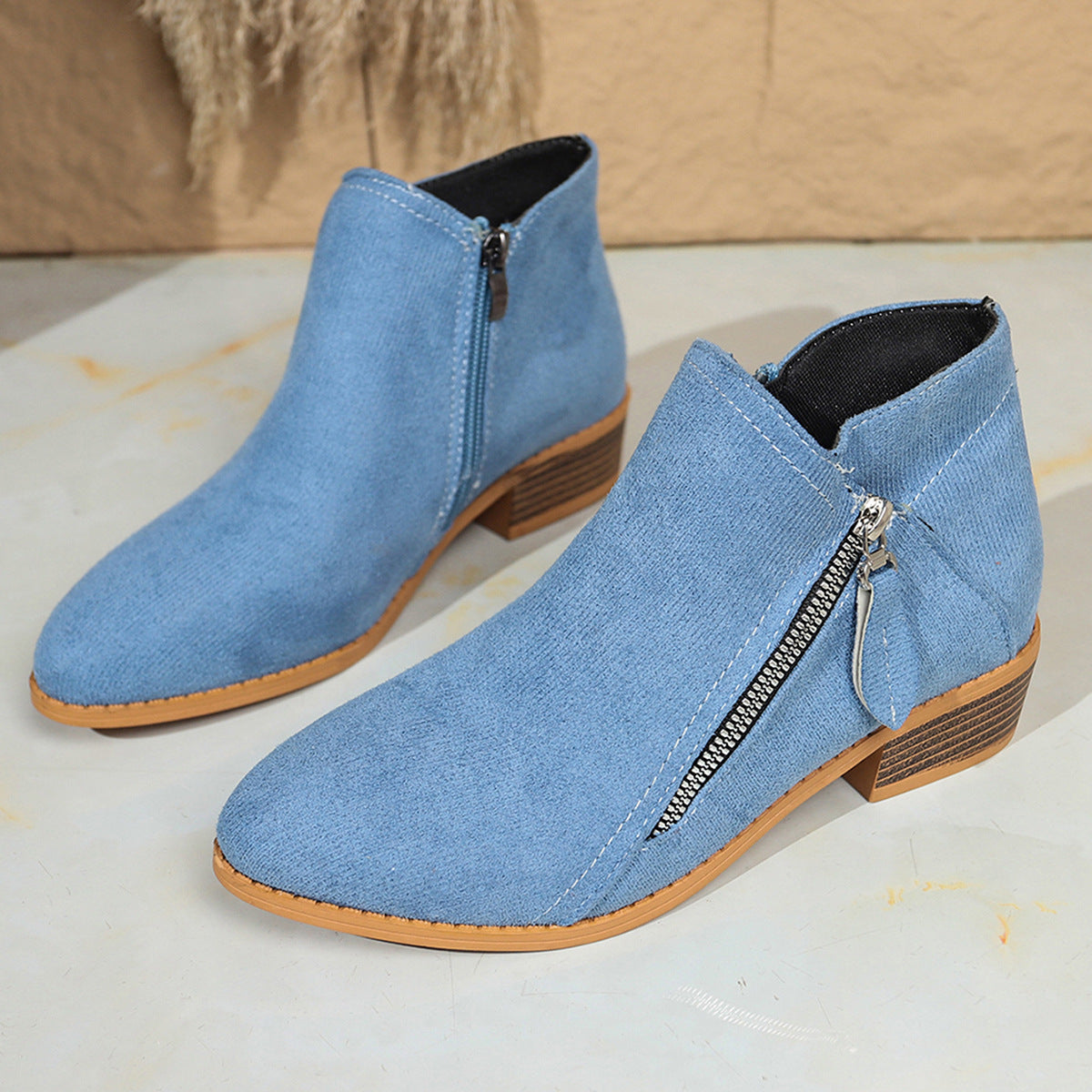 Suede Zipper Ankle Boots