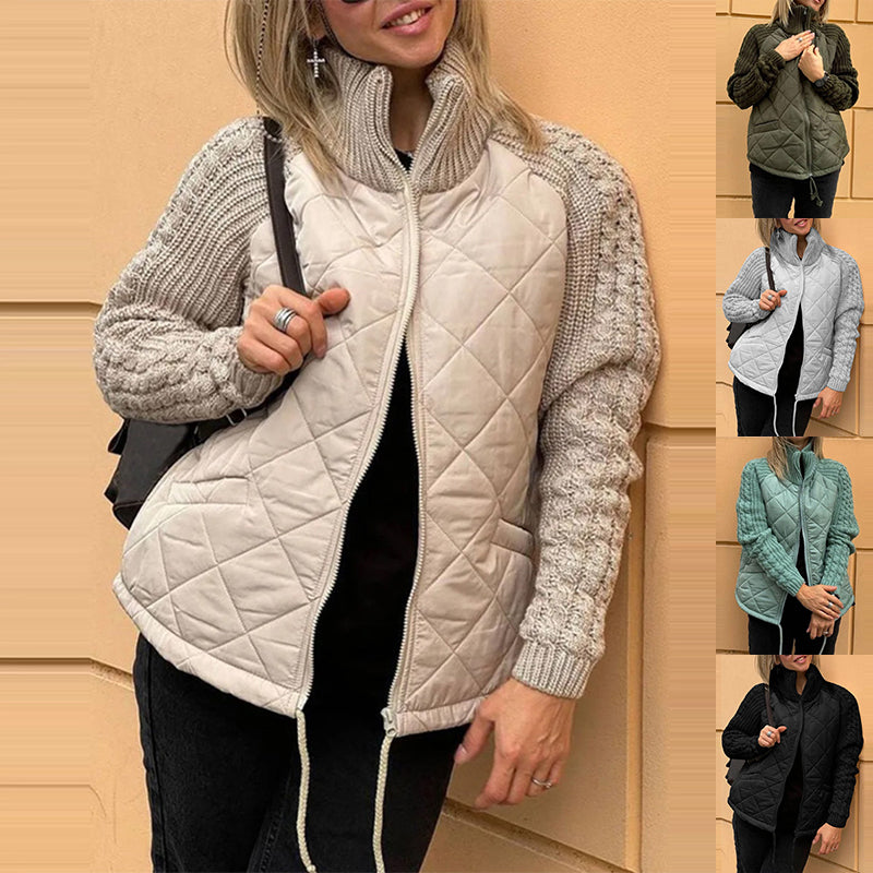 Quilted Knit-Sleeve Winter Jacket