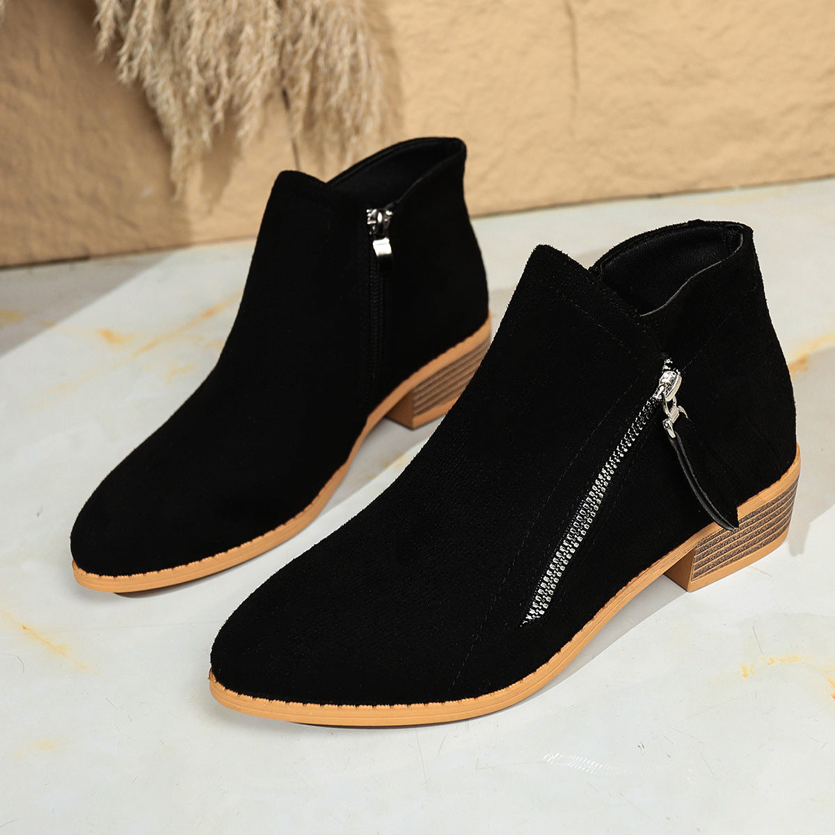 Suede Zipper Ankle Boots