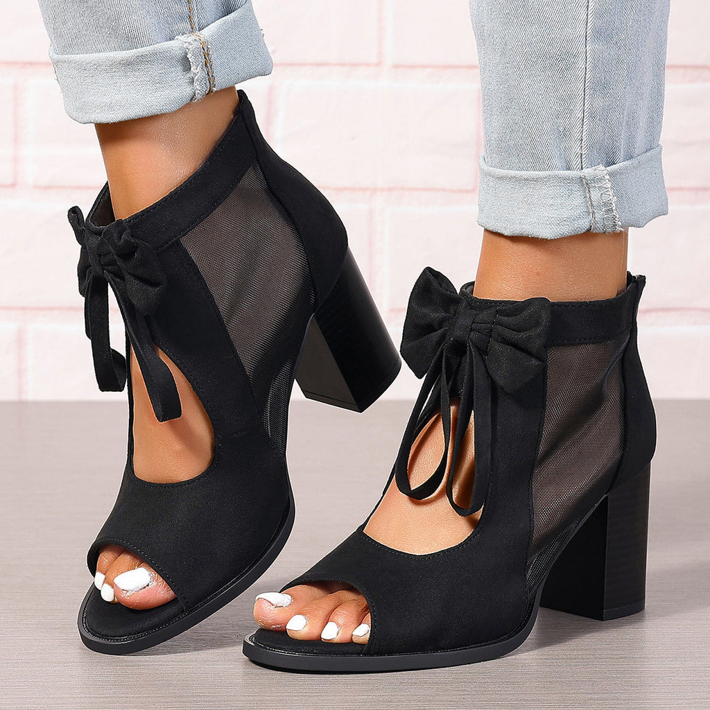 Elegant Bow Block Heel Sandals