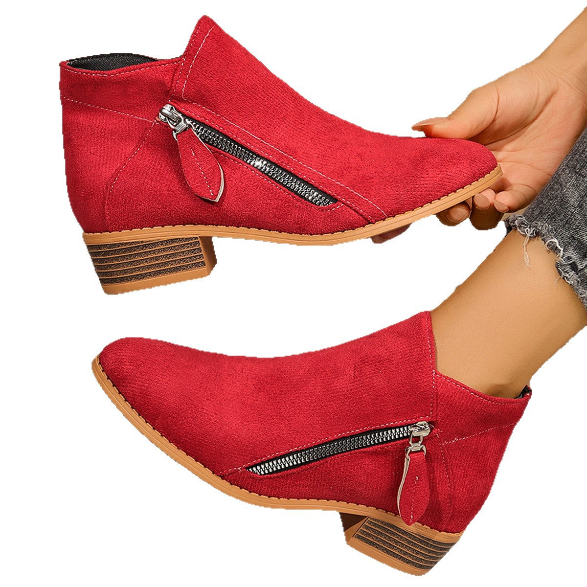Suede Zipper Ankle Boots