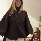 Elegant Women's Belted Woolen Cape Jacket - Slim Fit High Neck Poncho Coat