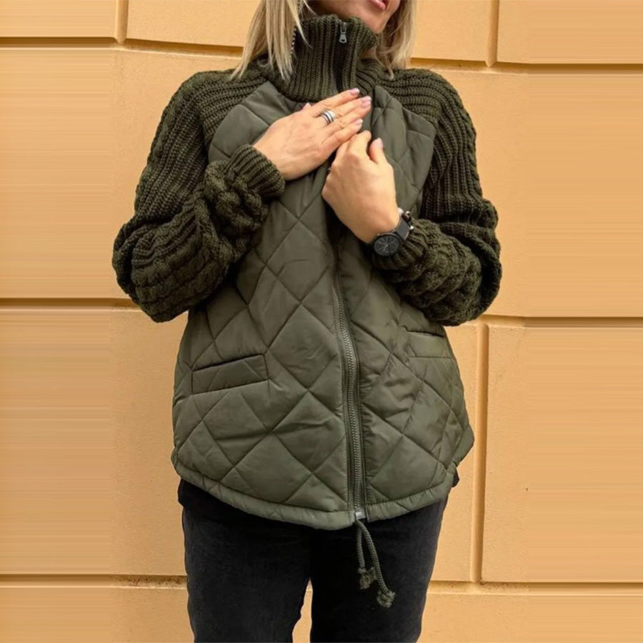Quilted Knit-Sleeve Winter Jacket