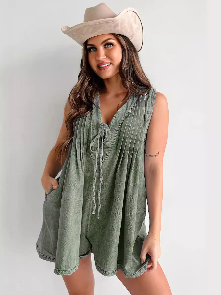 Sleeveless Short-sleeved Shorts Denim Jumpsuit