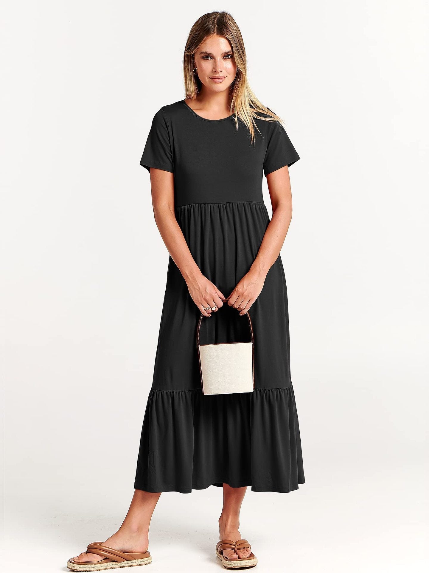 Women's Casual Round Neck Ruffle Dress